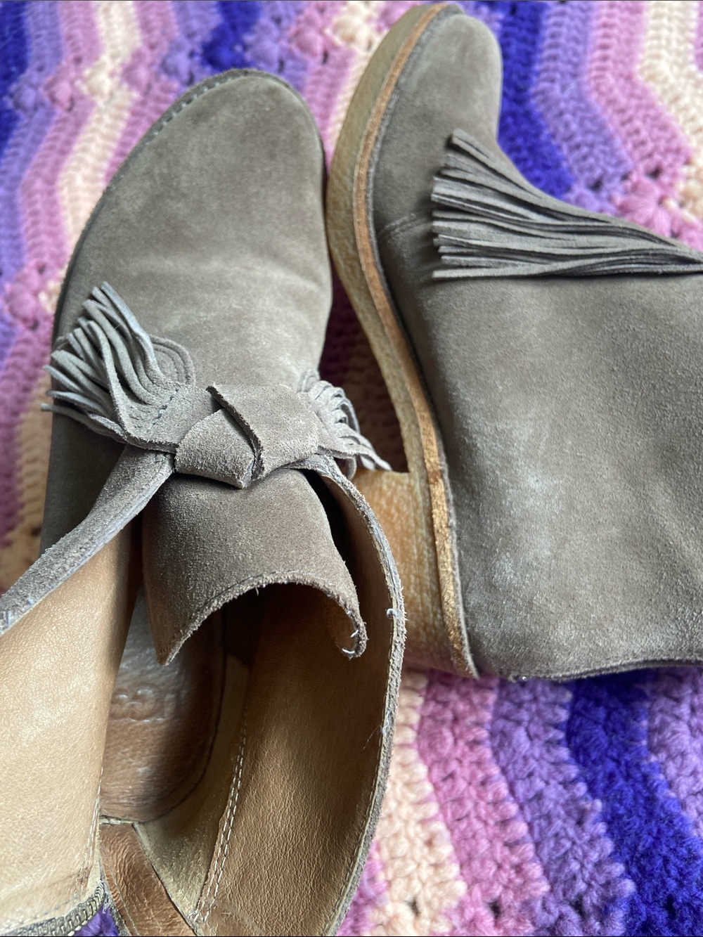 UGG Taupe Suede Tassel Ankle Boots - Picture 11 of 14